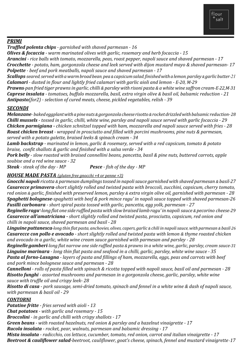 Menu, Flour + Salt