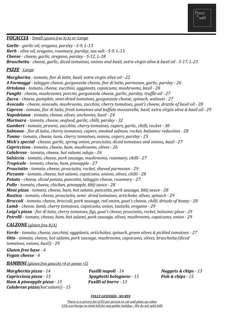 Menu, Flour + Salt