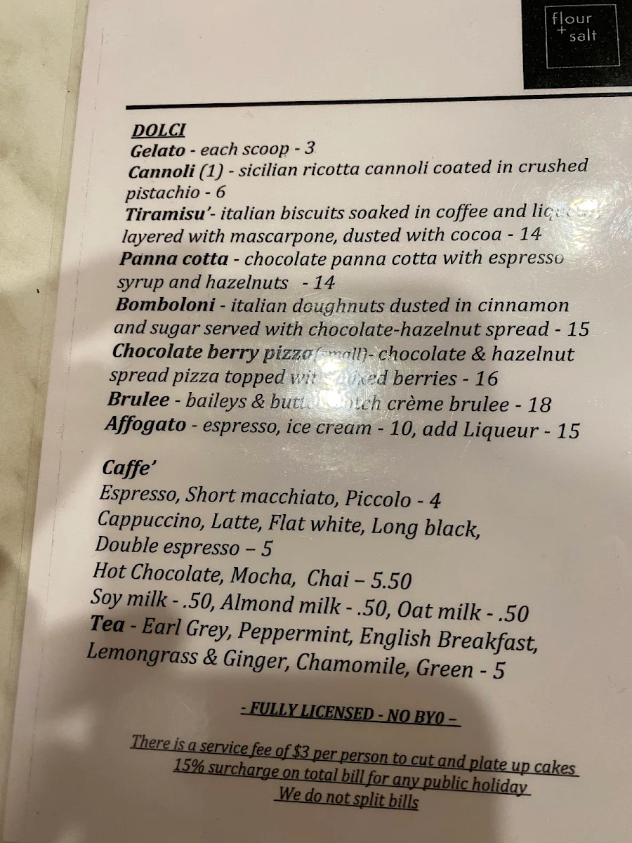 Menu, Flour + Salt