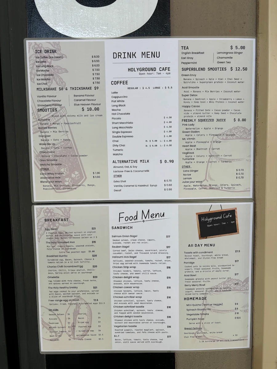 Menu, Holy Grounds Cafe