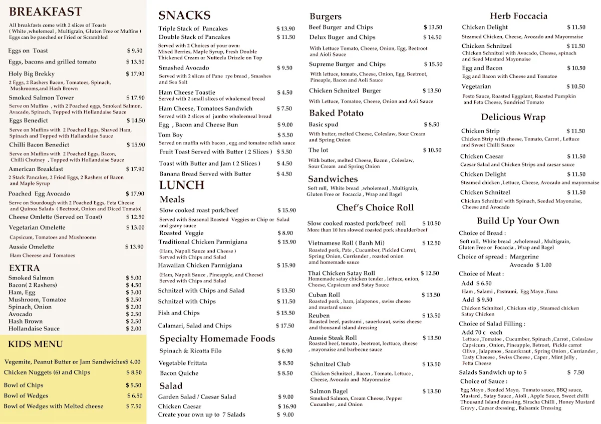 Menu, Holy Grounds Cafe