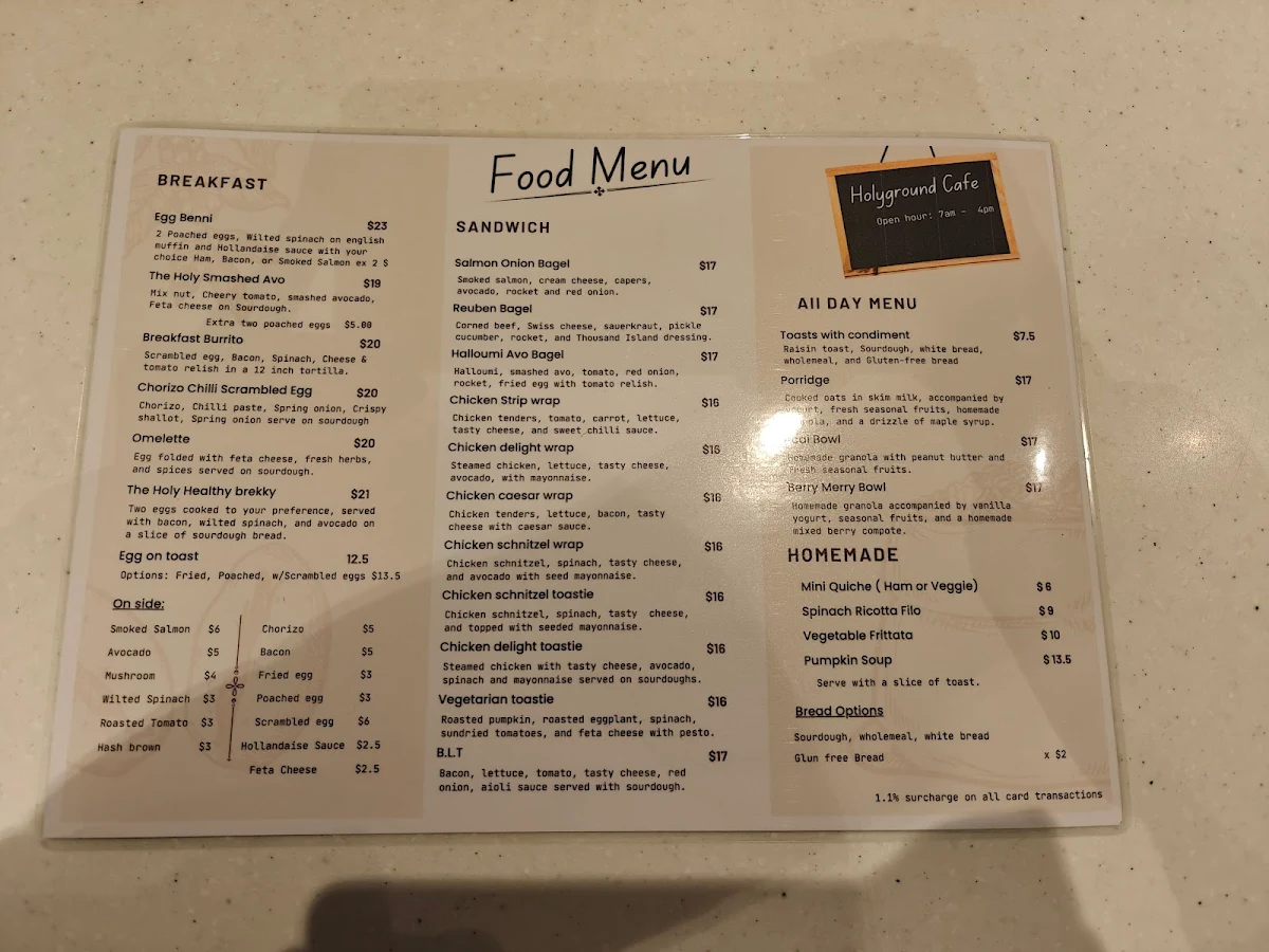 Menu, Holy Grounds Cafe