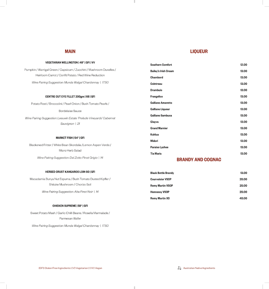 Menu, Ilkari Restaurant