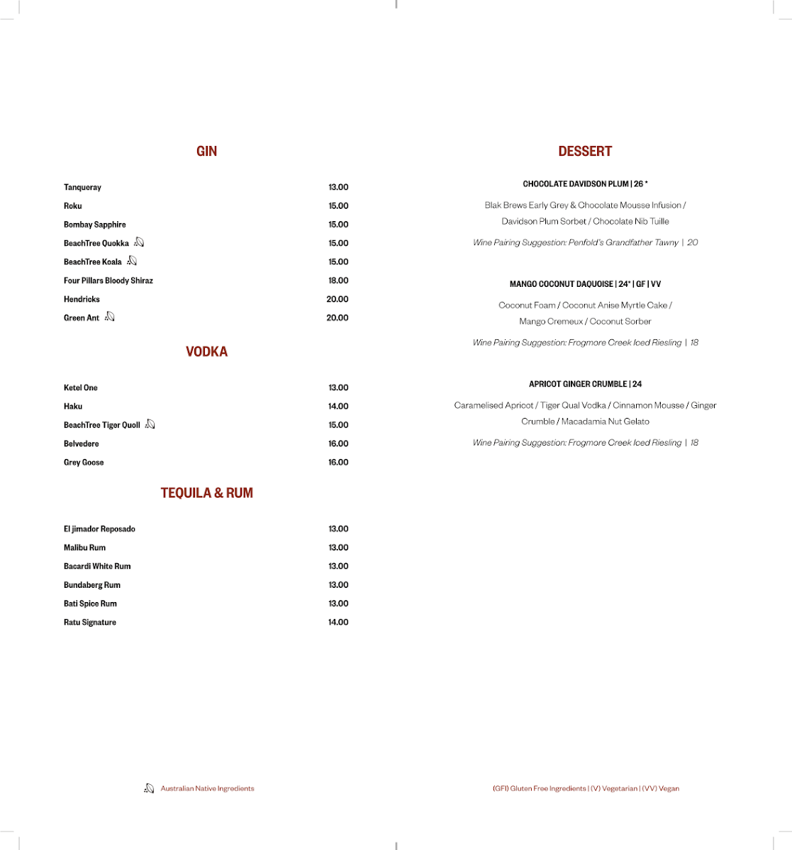 Menu, Ilkari Restaurant