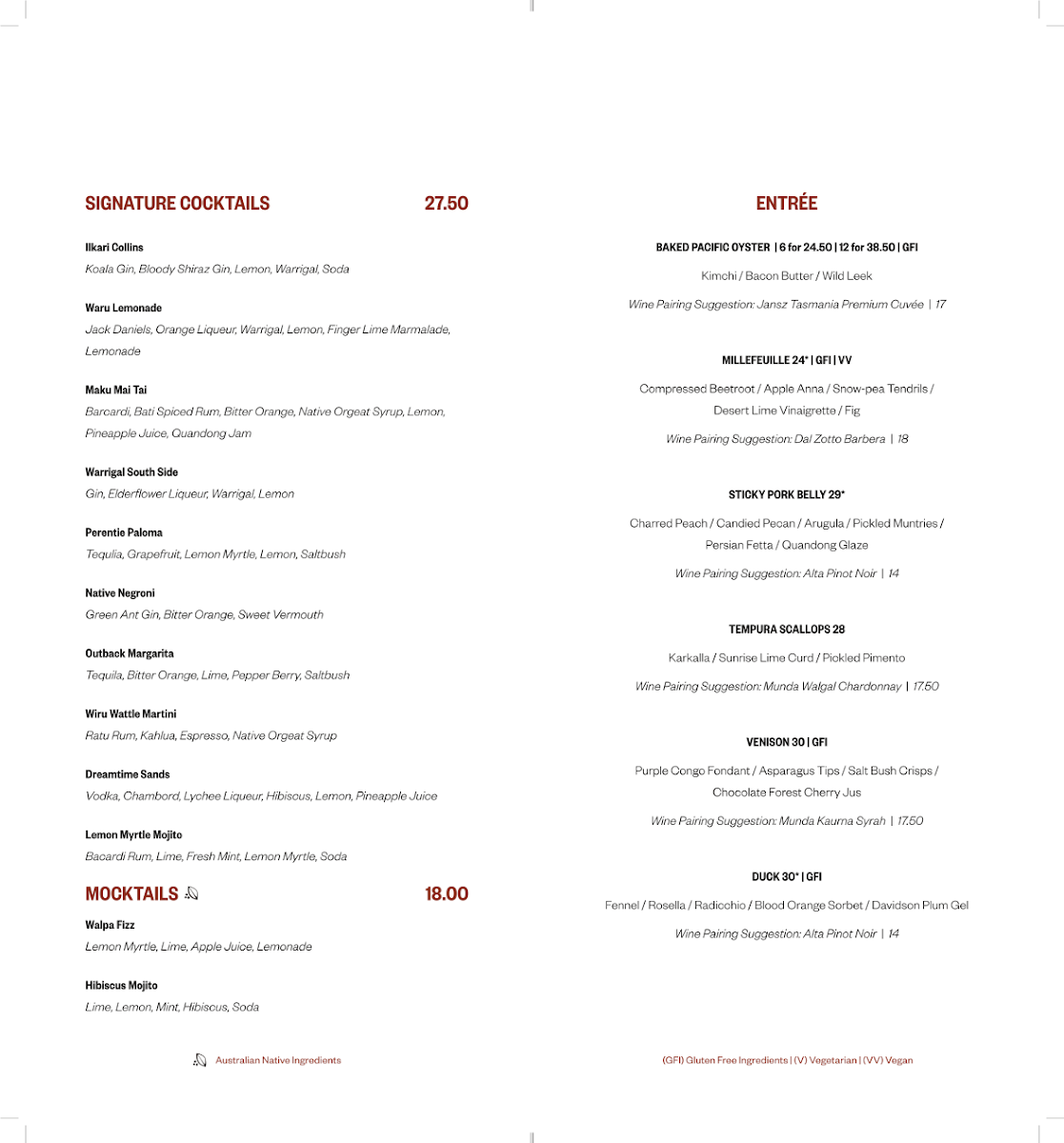Menu, Ilkari Restaurant