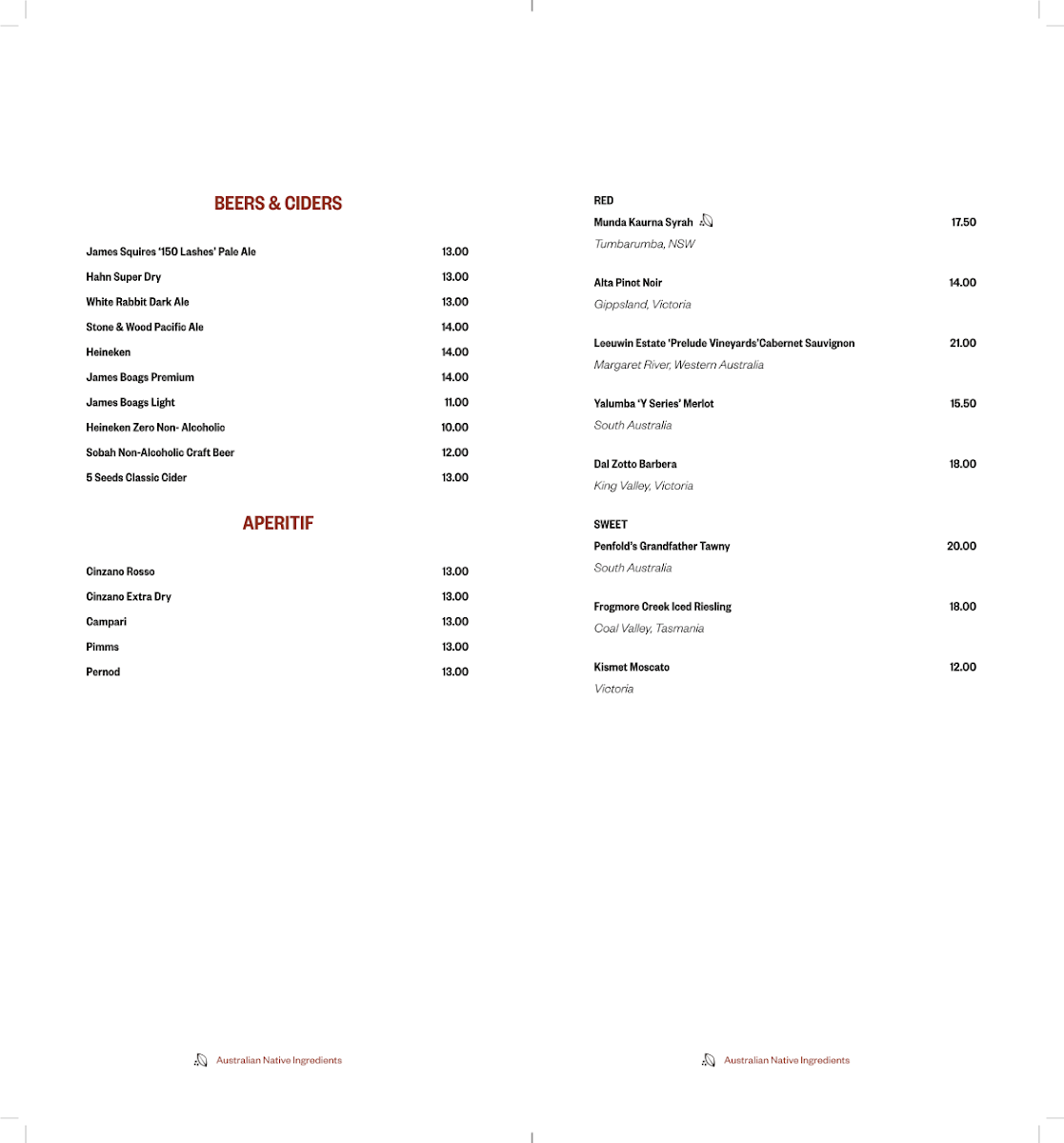 Menu, Ilkari Restaurant