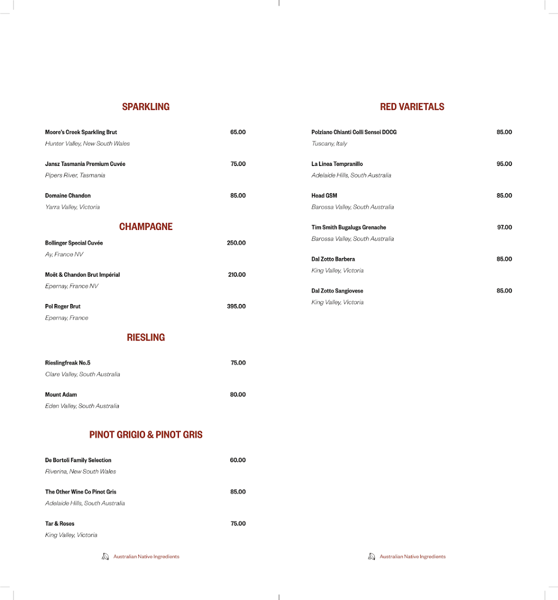 Menu, Ilkari Restaurant