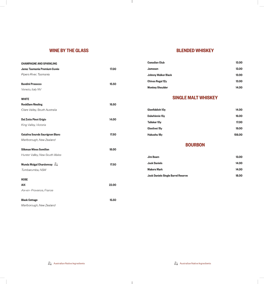 Menu, Ilkari Restaurant
