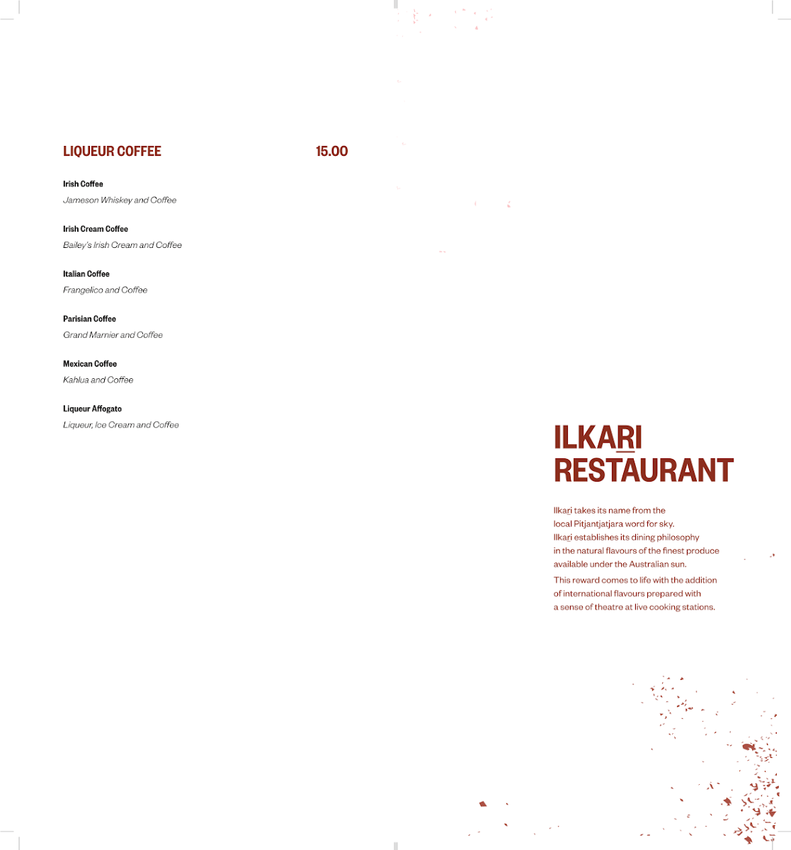Menu, Ilkari Restaurant