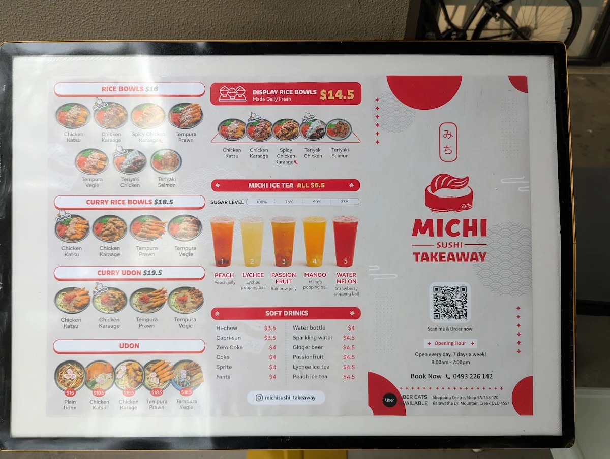 Menu, michi Sushi Mountain Creek
