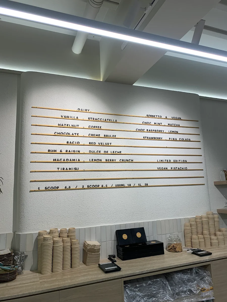 Menu, OVO Gelato Newton