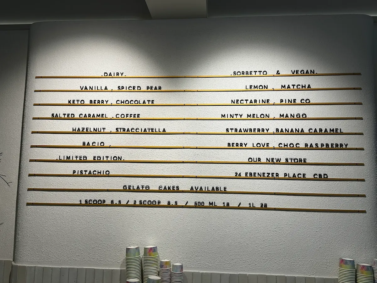 Menu, OVO Gelato Newton