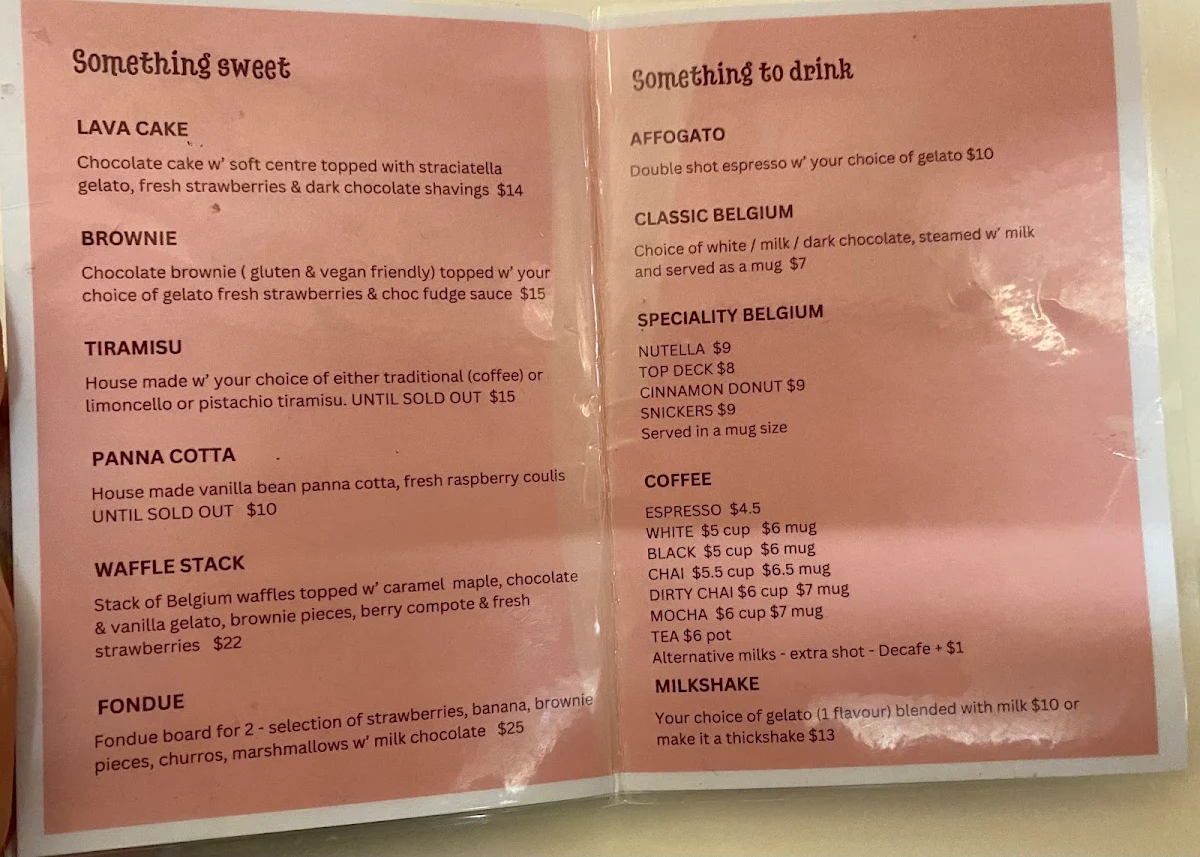 Menu, OVO Gelato Newton