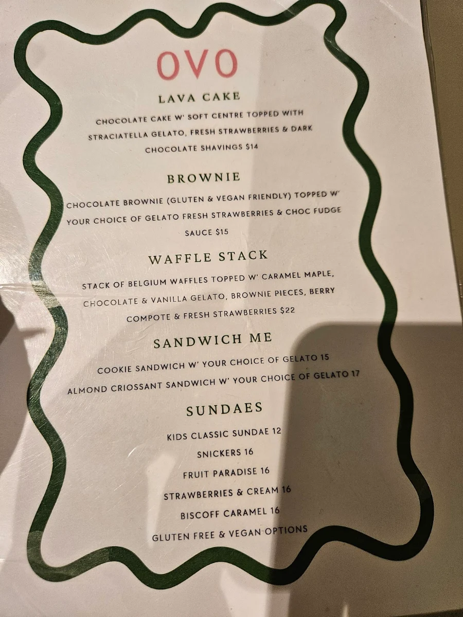 Menu, OVO Gelato Newton