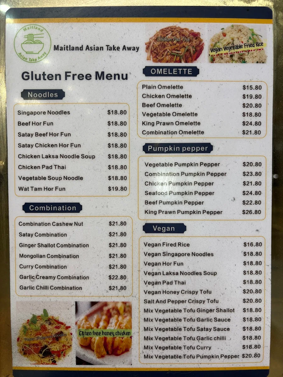 Menu, Maitland Asian Take Away
