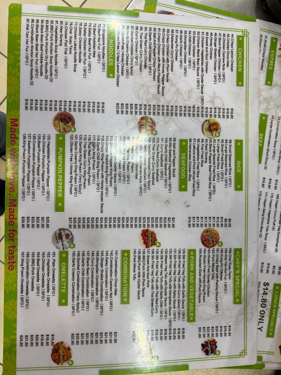 Menu, Maitland Asian Take Away
