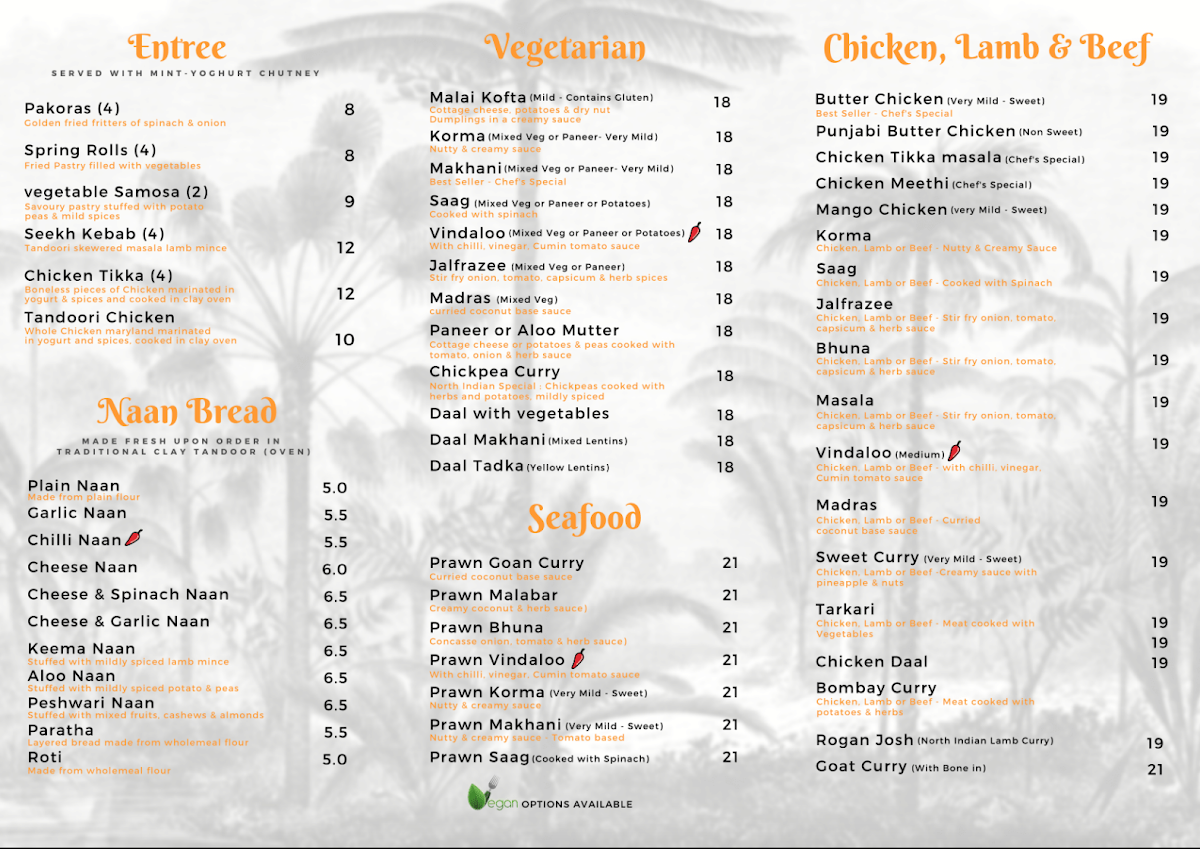 Menu, Indian Delights - Modern Indian Restaurant & Bar Miami