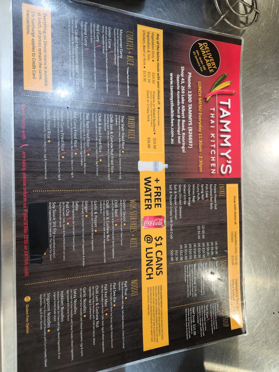 Menu, Tammy's Thai Kitchen