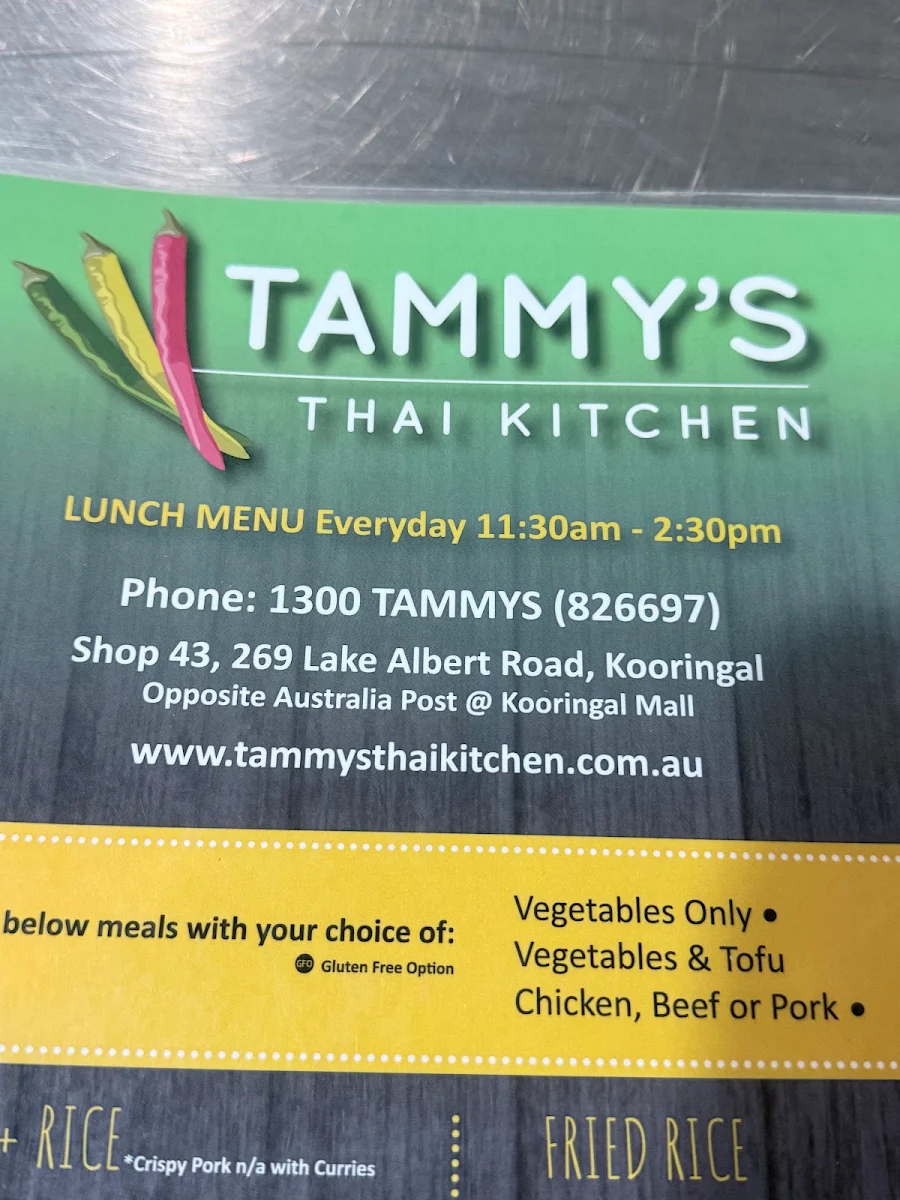 Menu, Tammy's Thai Kitchen