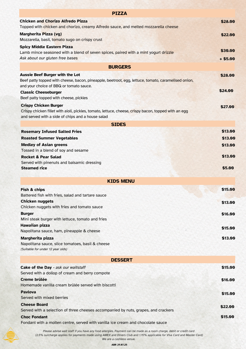 Menu, Atrium Restaurant Busselton