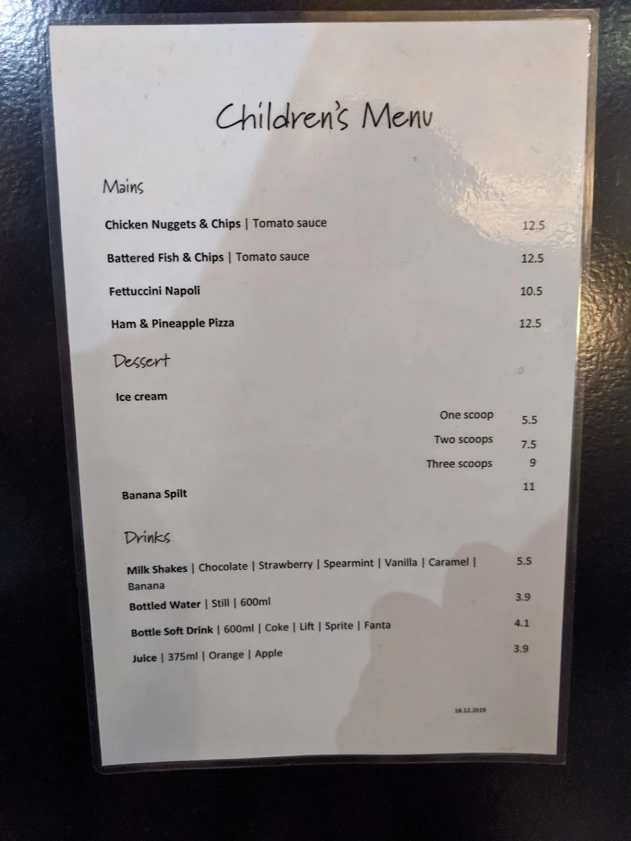 Menu, Atrium Restaurant Busselton