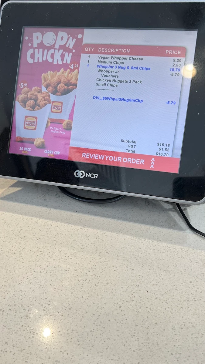 Menu, Hungry Jack's Burgers Highpoint