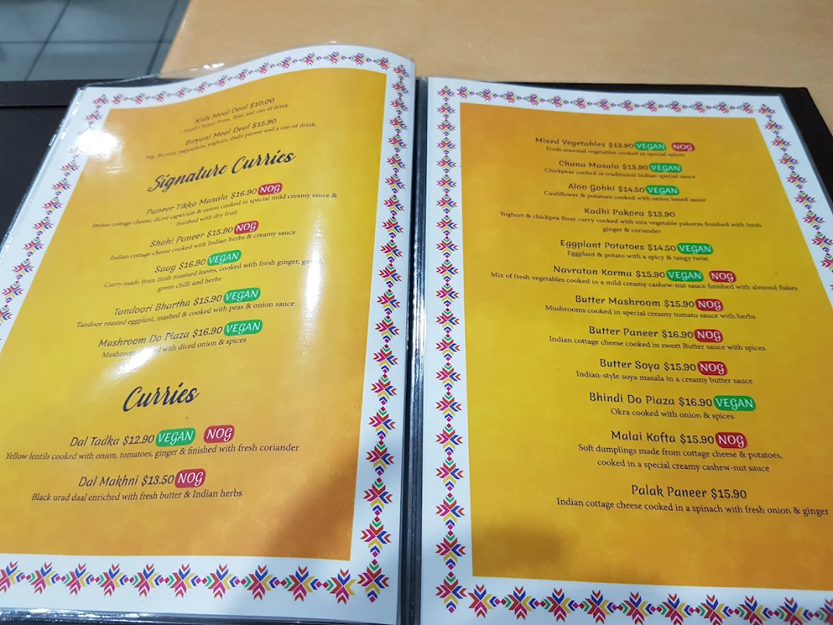 Menu, Khalsa Foods - Vegetarian - Vegan - NOG - Jain - Restaurant Sydney