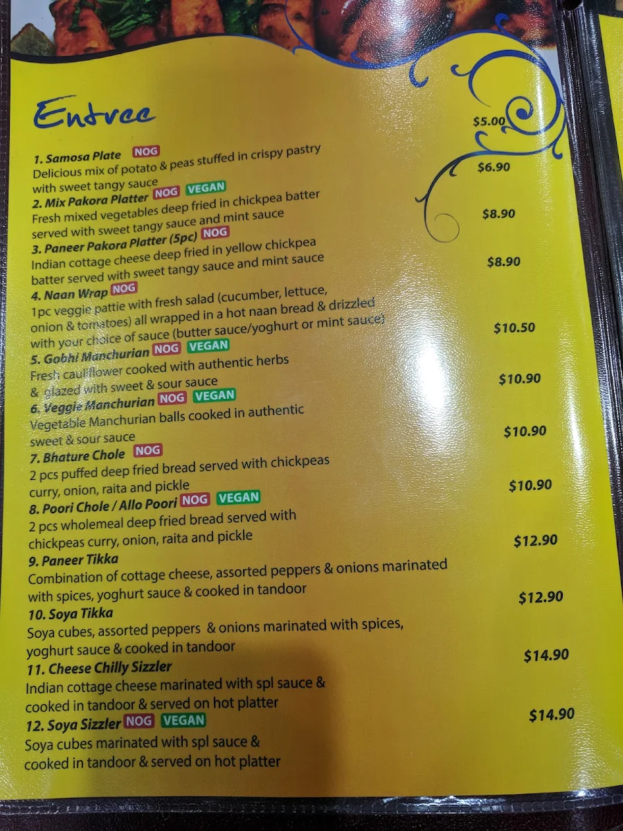 Menu, Khalsa Foods - Vegetarian - Vegan - NOG - Jain - Restaurant Sydney