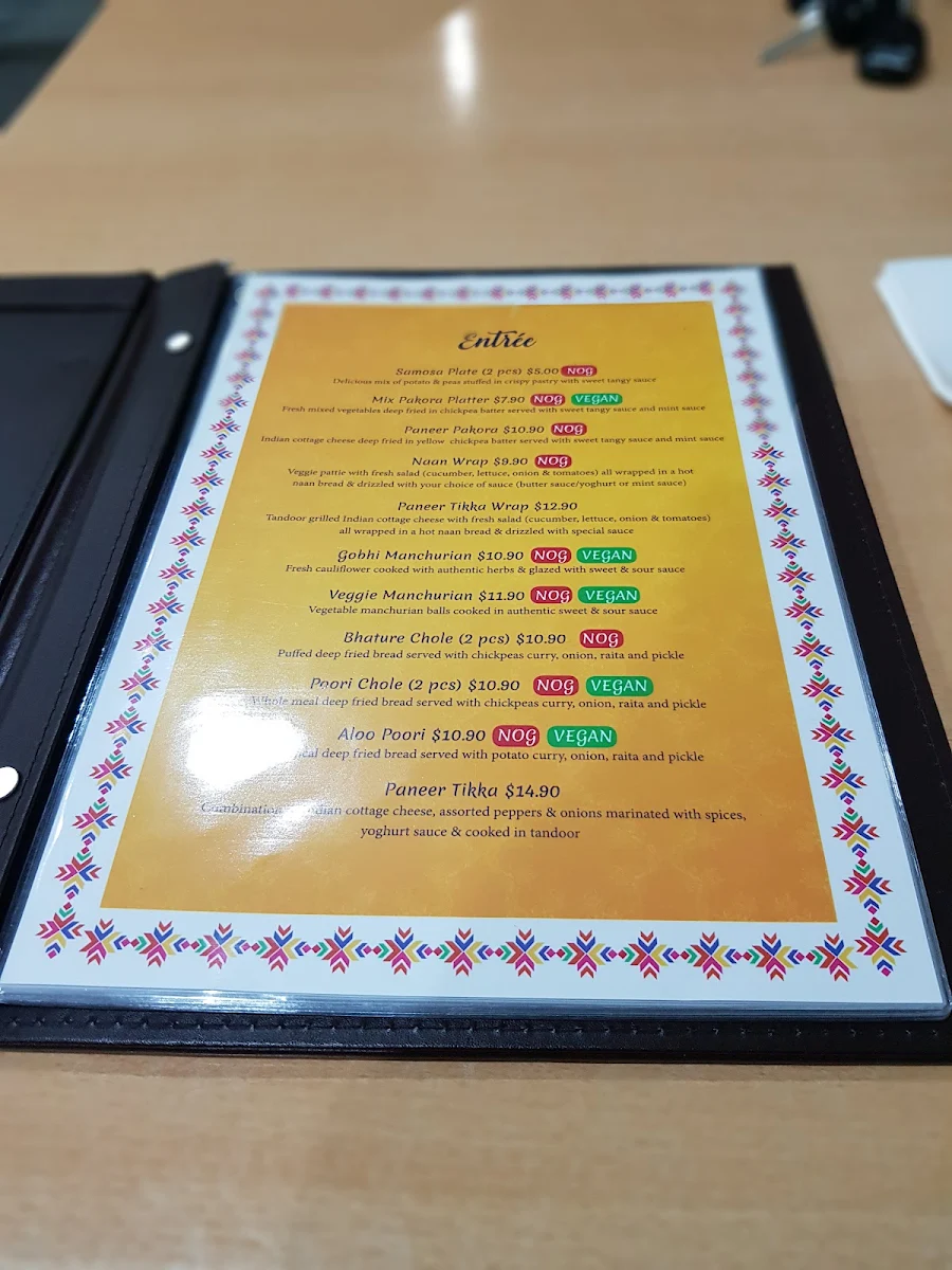 Menu, Khalsa Foods - Vegetarian - Vegan - NOG - Jain - Restaurant Sydney