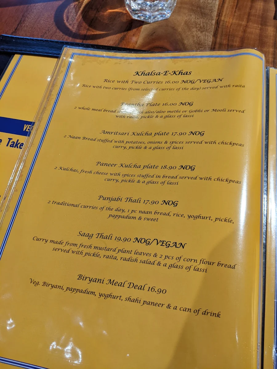 Menu, Khalsa Foods - Vegetarian - Vegan - NOG - Jain - Restaurant Sydney