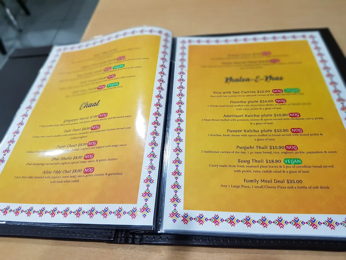 Menu, Khalsa Foods - Vegetarian - Vegan - NOG - Jain - Restaurant Sydney