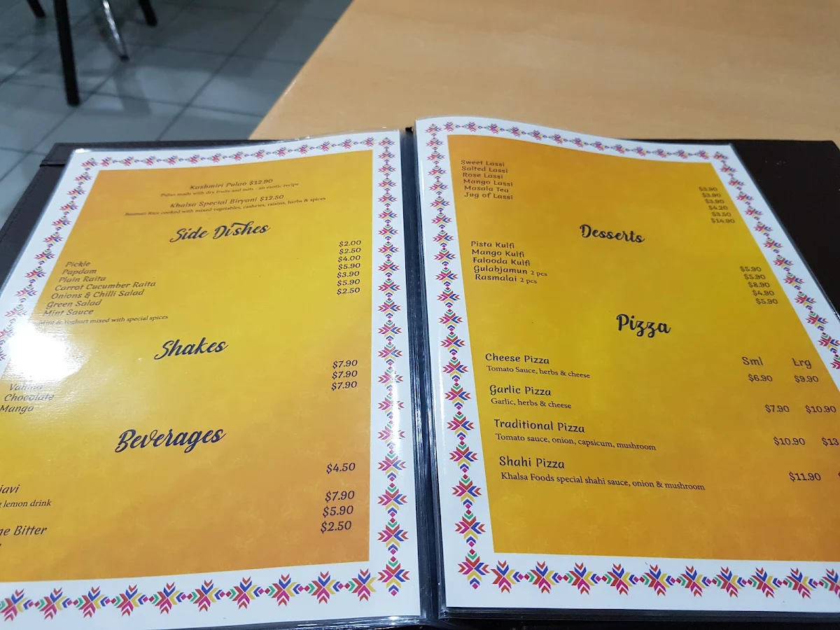 Menu, Khalsa Foods - Vegetarian - Vegan - NOG - Jain - Restaurant Sydney