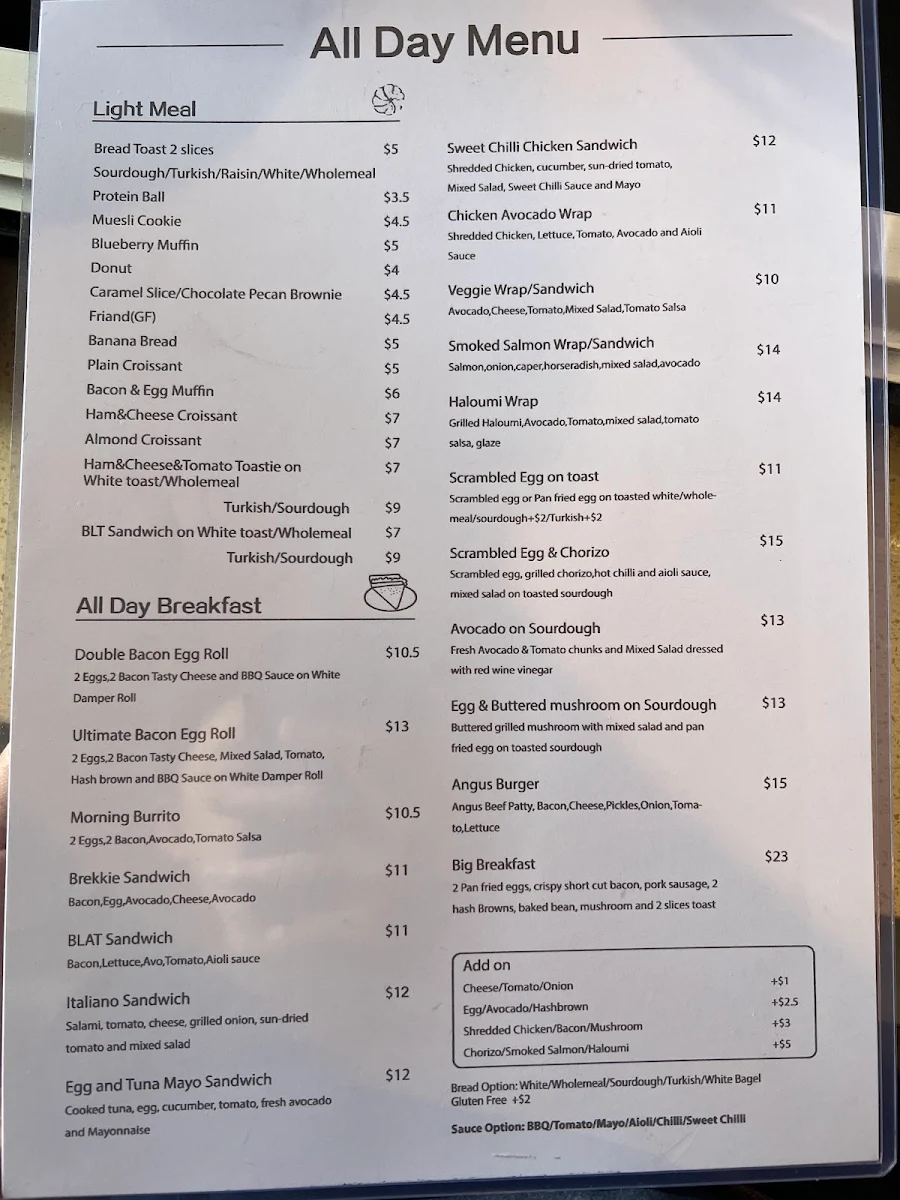 Menu, Bunker Bean