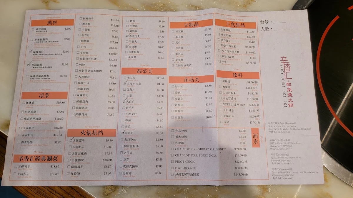 Menu, Mr. Lam