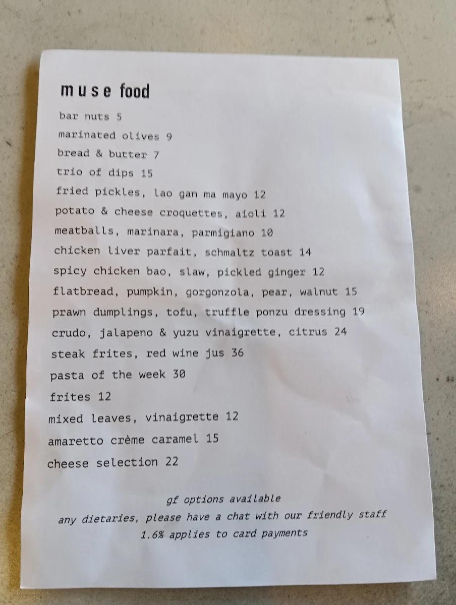Menu, muse Noosa