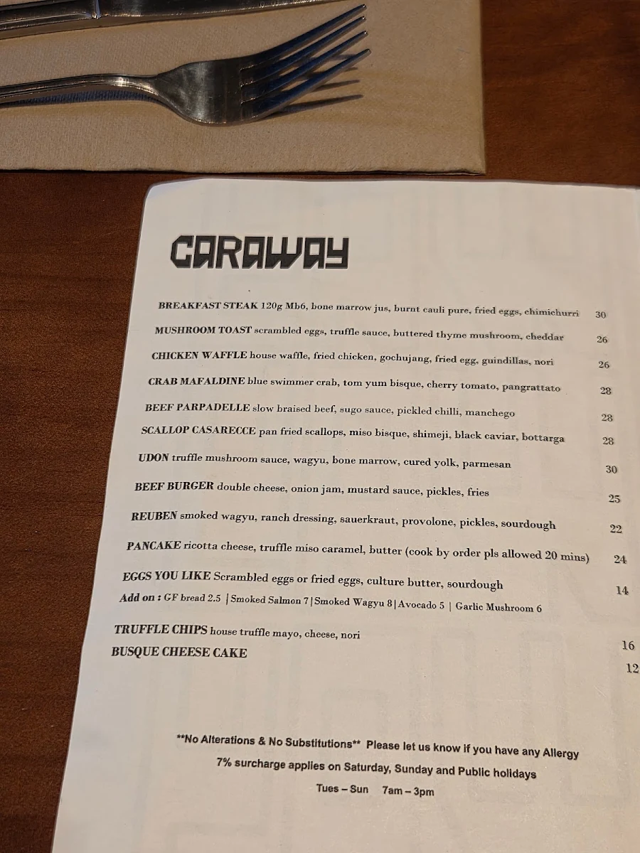 Menu, CARAWAY