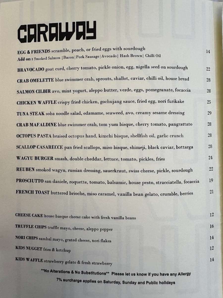 Menu, CARAWAY