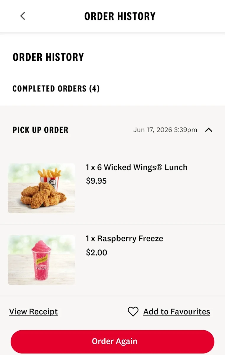Menu, KFC Hallam
