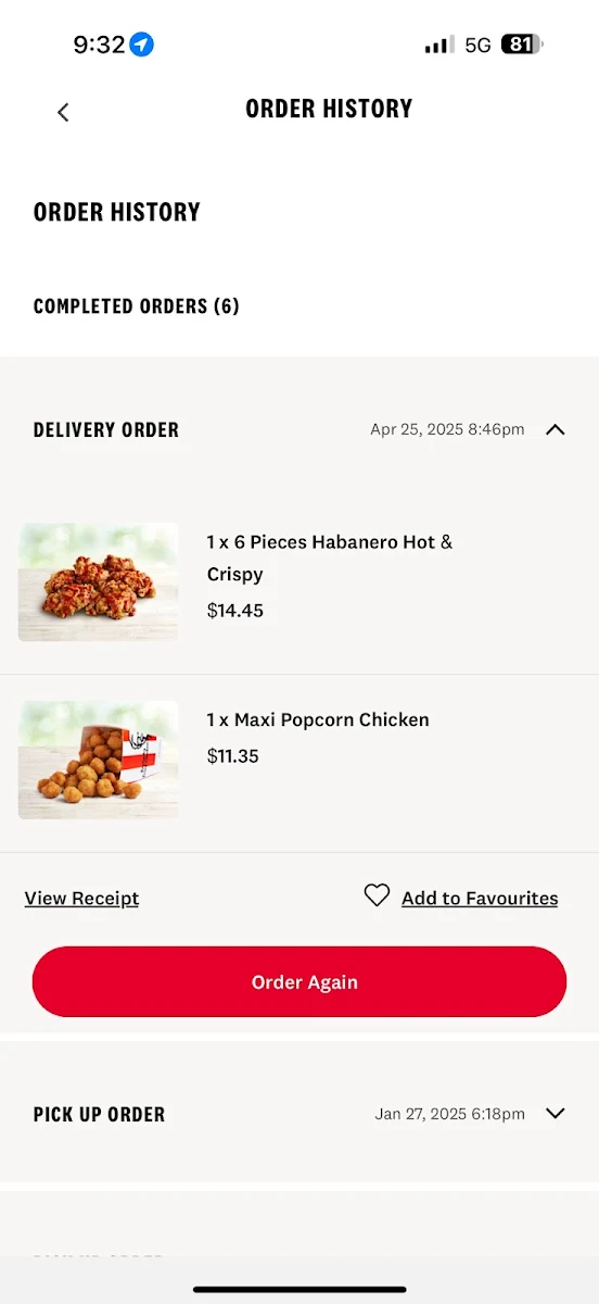 Menu, KFC Hallam