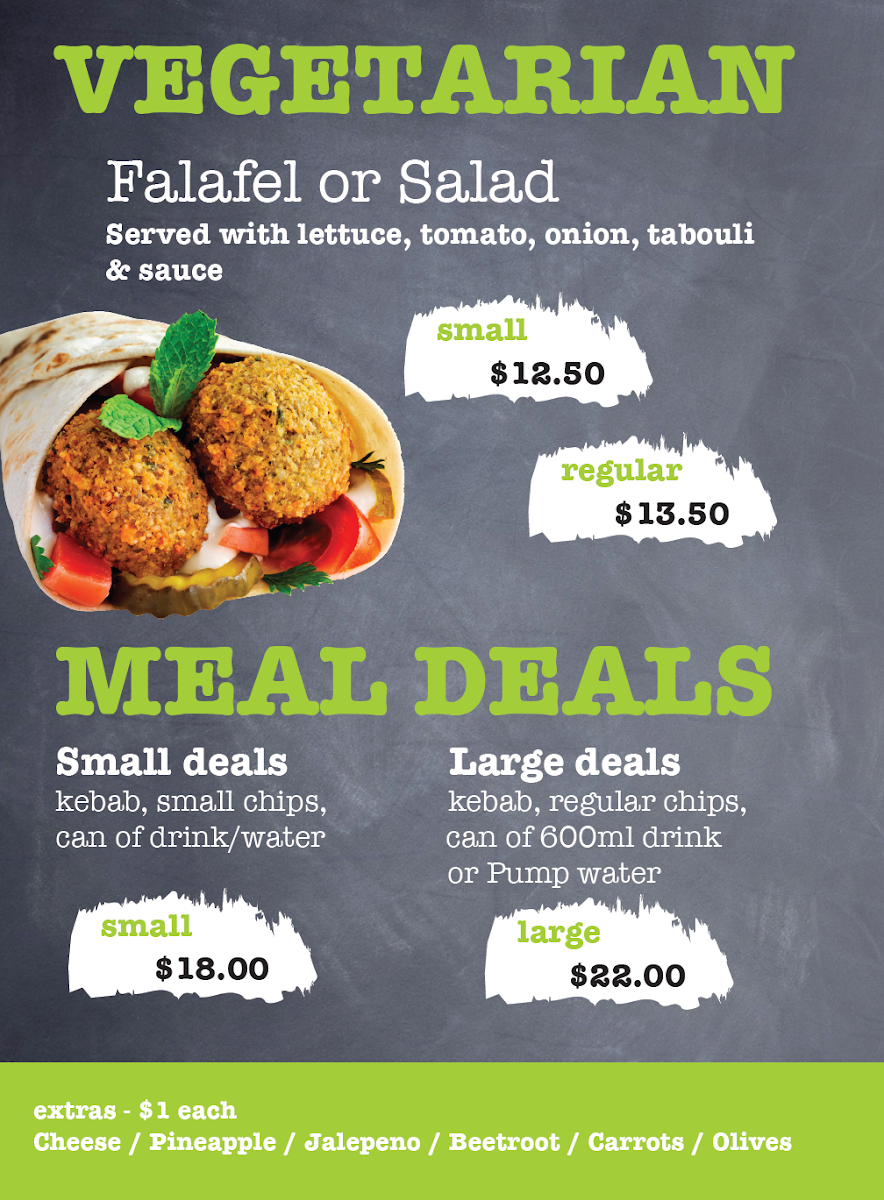 Menu, ISPA Kebab Coffs