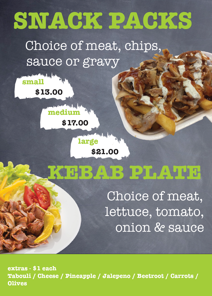 Menu, ISPA Kebab Coffs
