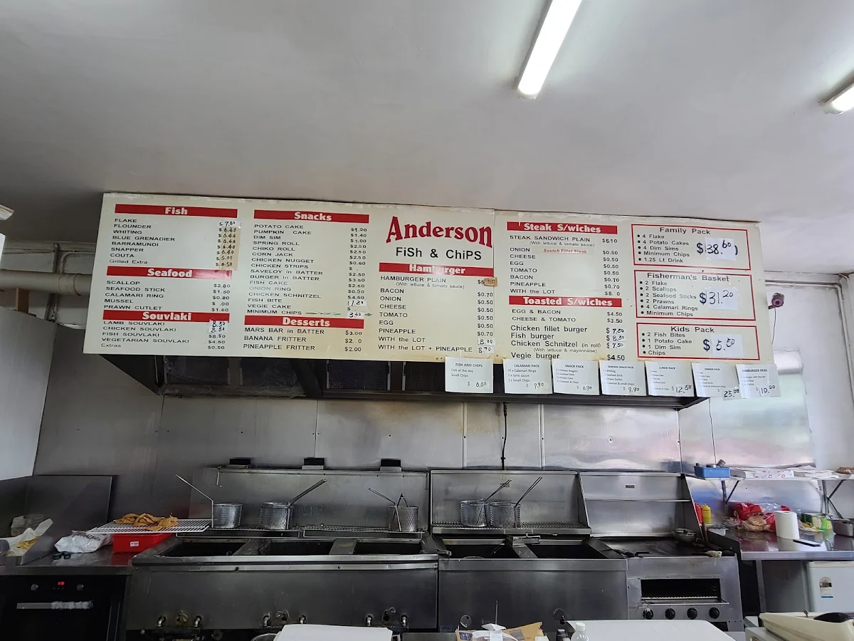 Menu, Anderson Fish & Chip Fawkner