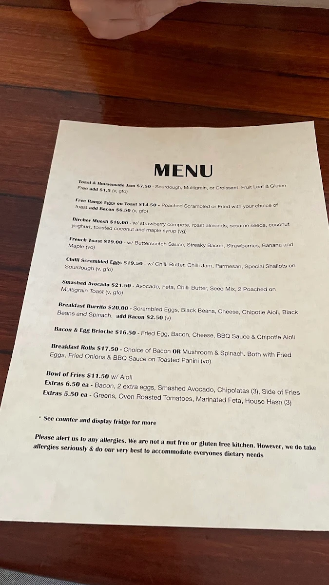 Menu, The Imp Cafe