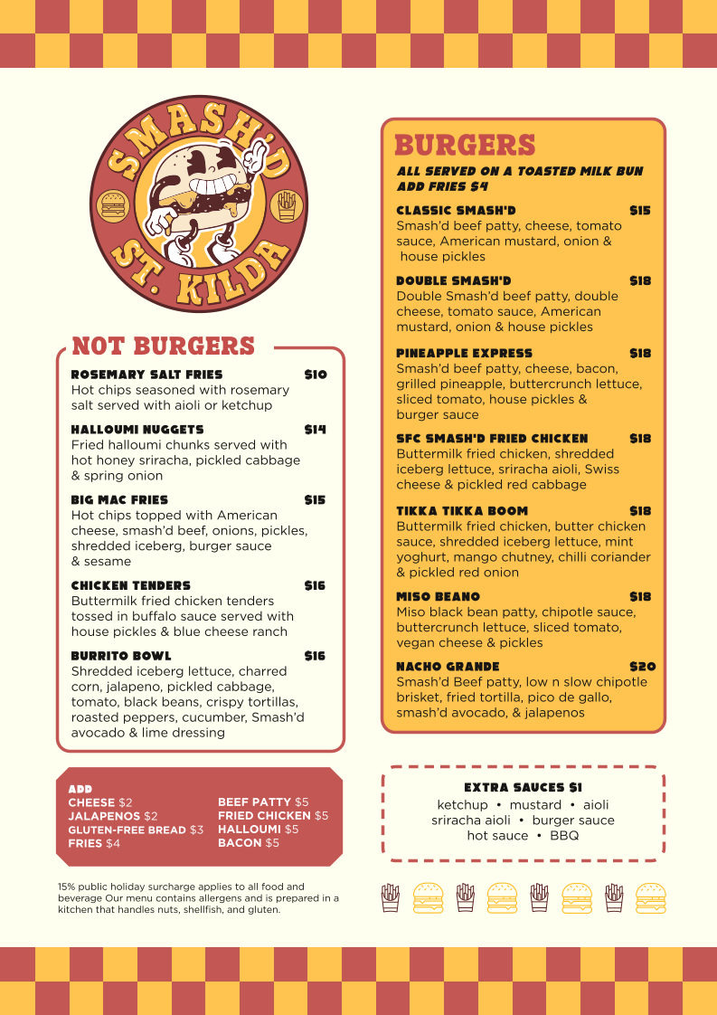 Menu, Red Eye Bar