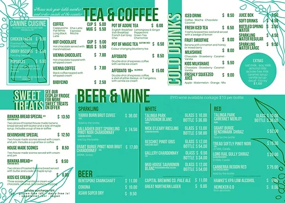 Menu, Yarralumla Gallery and Oaks Brasserie