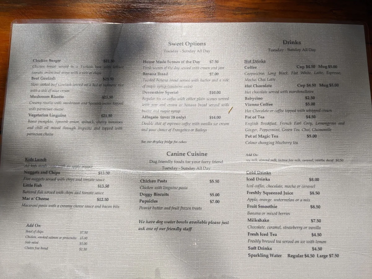 Menu, Yarralumla Gallery and Oaks Brasserie