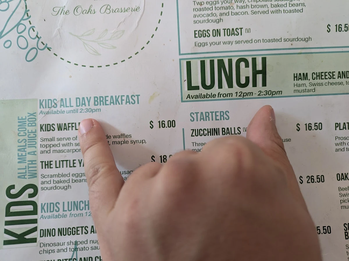 Menu, Yarralumla Gallery and Oaks Brasserie