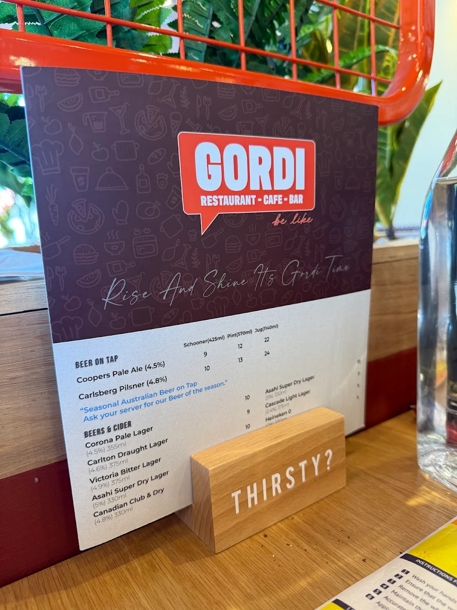 Menu, Gordi Restaurant Cafe & Bar