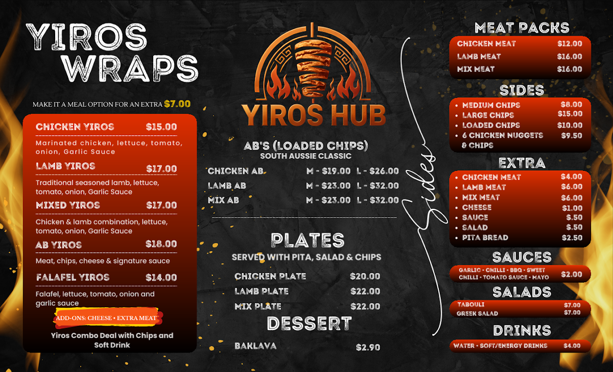 Menu, Yiros Hub