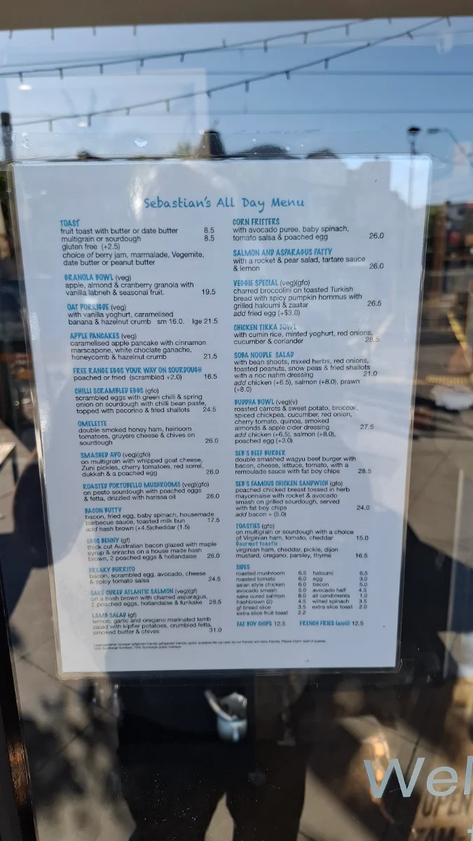 Menu, Sebastian's Food & Wine